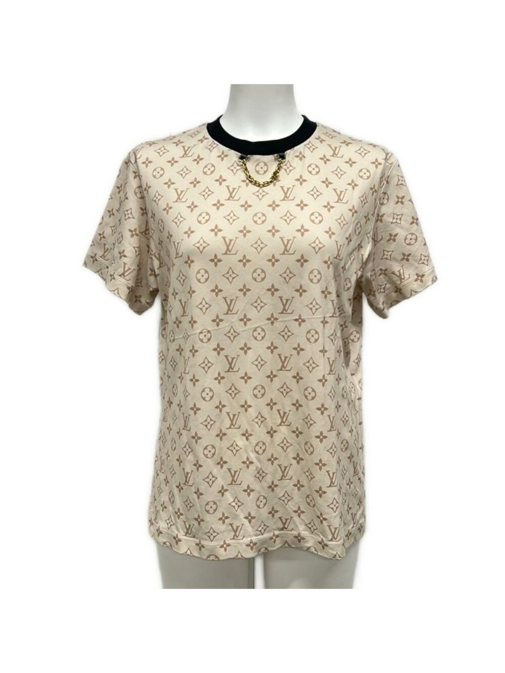 ★SOLD★ Louis Vuitton Short Sleeve T-Shirt L Beige Light Brown Black Crew Neck - Picture 1 of 9